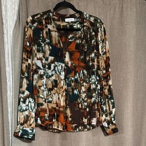 Calvin Klein Abstract Print Blouse - Green, Brown, Cream